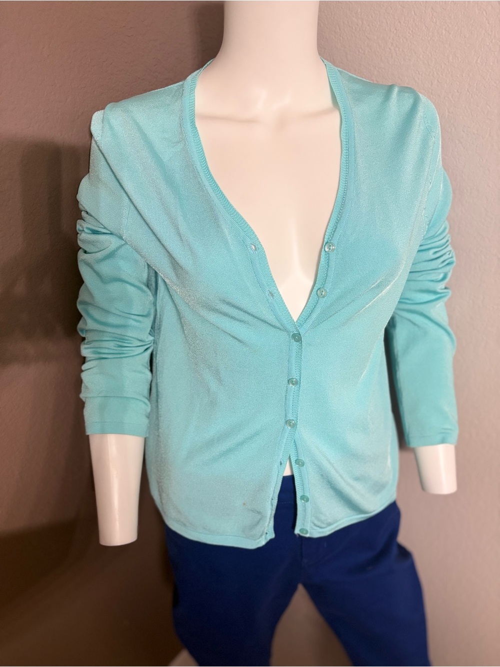 Express Aqua Button-Front V-Neck Cardigan
